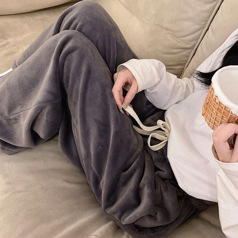 睡裤女冬季长裤法兰绒2025新款男款加绒加厚暖暖裤珊瑚绒家居裤子