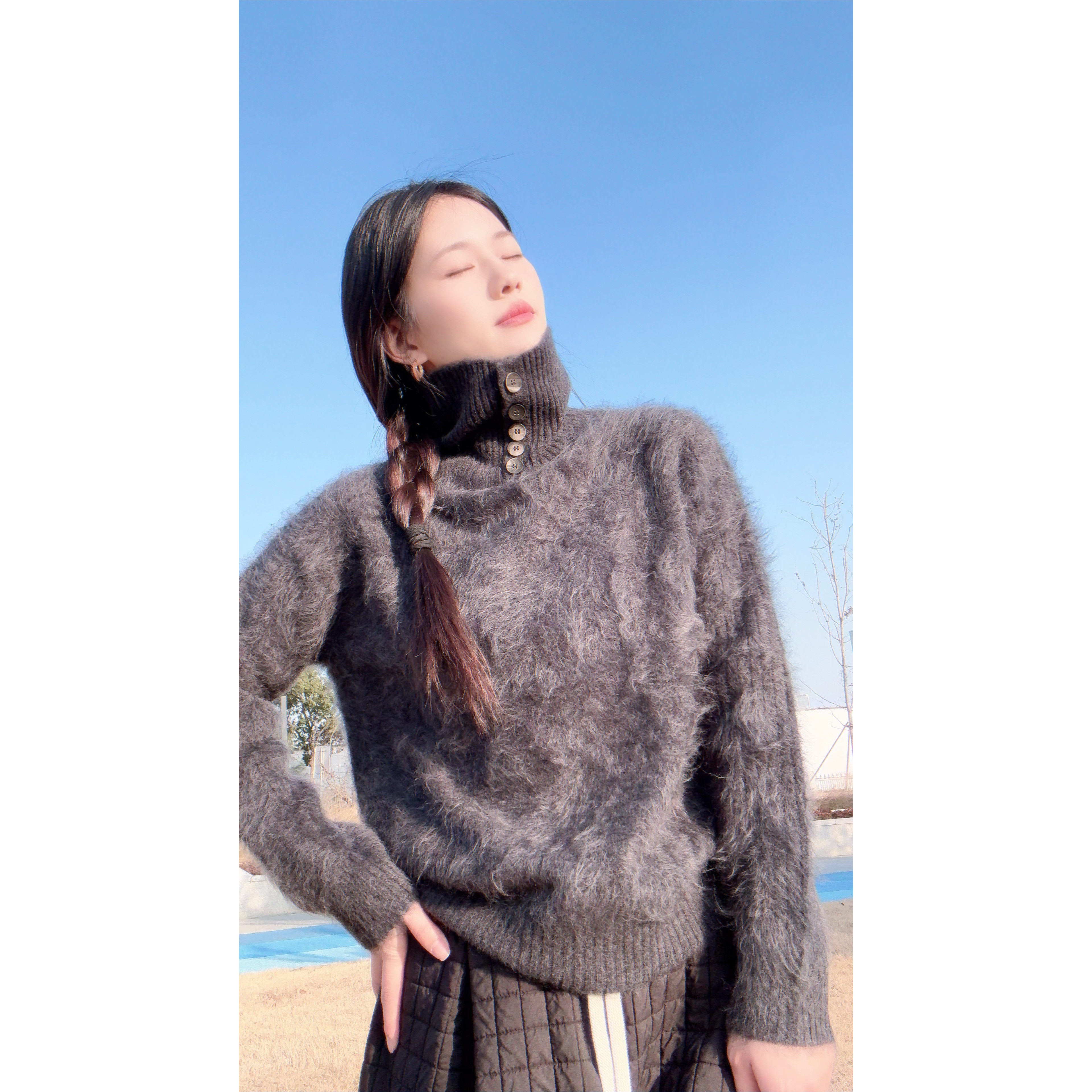 【山羊绒拉绒】高领五粒扣100%羊绒上衣【胸围54衣长59】8878#