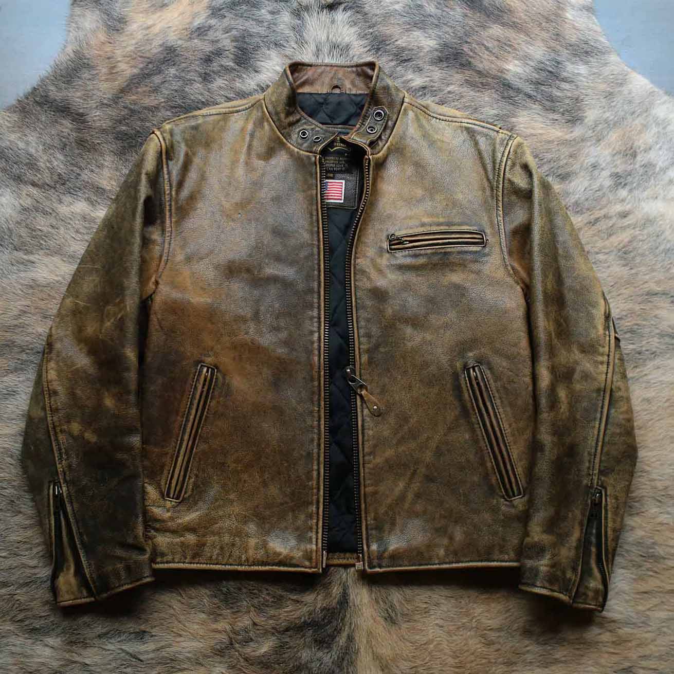 中世纪油画色彩 1990s复古颓废硬汉立领机车皮衣