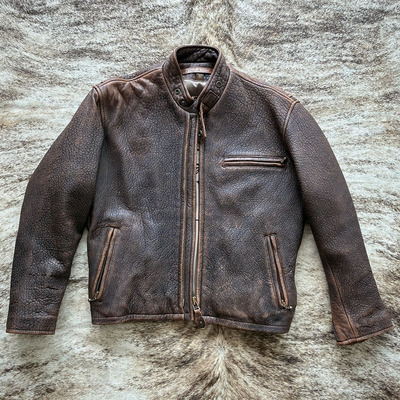 1980s玛丽莲梦露限定厚软老羊皮1930短款立领641机车皮衣