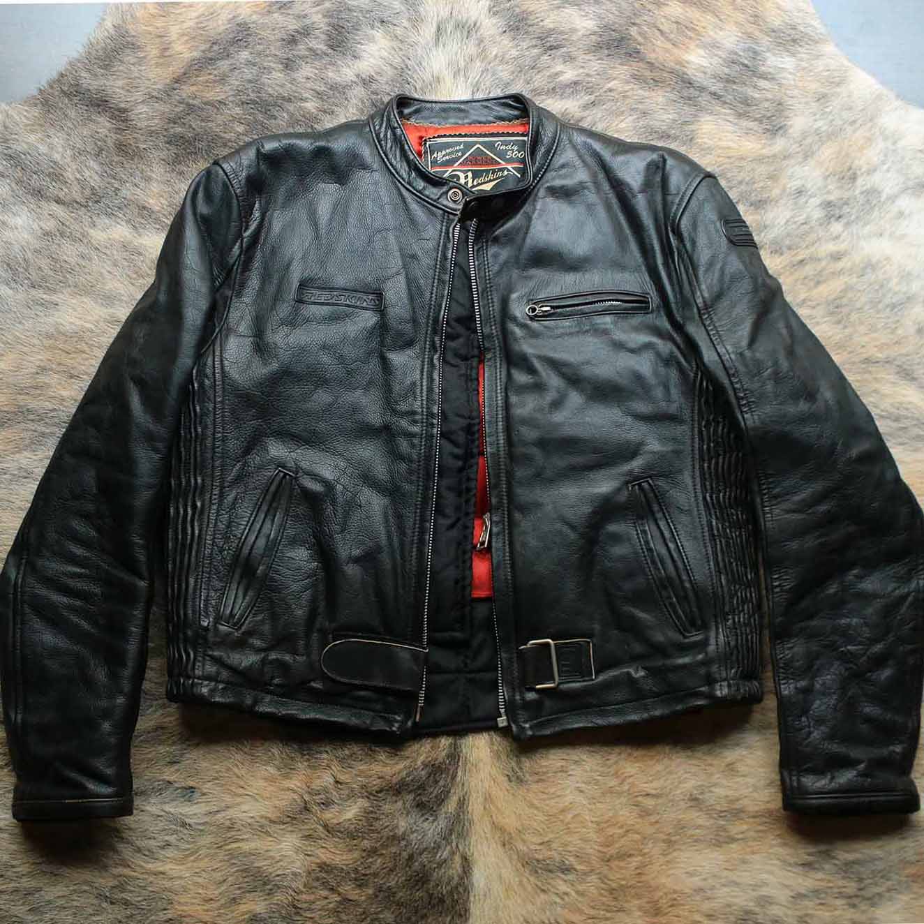 法式早期1980s原始肌理头层牛皮撞色棒球服皮衣