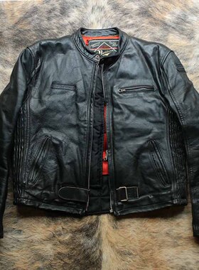 法式早期1980s原始肌理头层牛皮撞色棒球服皮衣