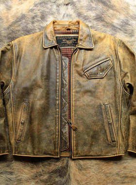 美式复古印象 早期厚实柔软茶芯牛皮1930s报童翻领皮衣