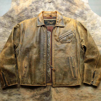 美式复古印象 早期厚实柔软茶芯牛皮1930s报童翻领皮衣