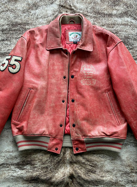 印第安酋长纳瓦霍ROBO复古三文鱼配色限定棒球手皮衣