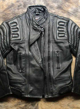 AKTIO 暗黑之速 1990s高密度厚肉头层牛皮包裹修身高速机车皮衣