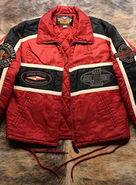 美式机车传奇 早期1990s超速游戏多袖章撞色拼接3M反光夹克