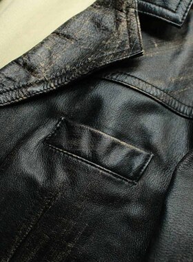 流浪都市 早期手擦星空轨迹做旧厚重牛皮搏击俱乐部复古街头皮衣