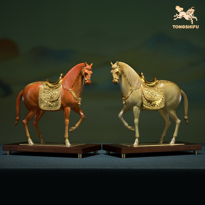 铜师傅《富贵唐马》客厅桌面铜马摆件 家居装饰工艺品 开业礼物
