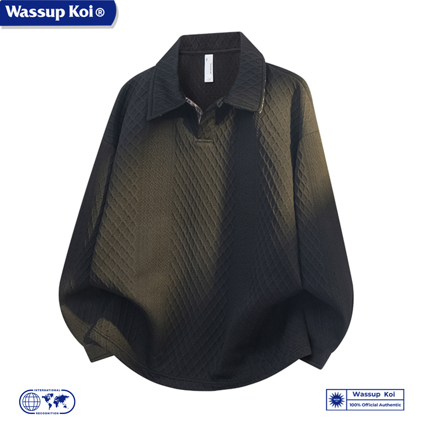 WASSUP KOI肌理感重磅翻领POLO衫卫衣男士春秋休闲菱形格长袖上衣