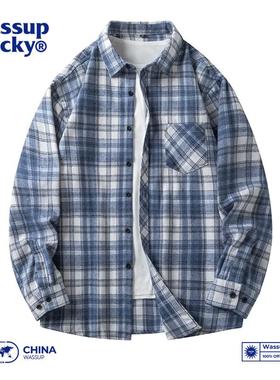 WASSUP联名菅田将晖日系复古格子衬衫男春秋百搭衬衣宽松休闲外套
