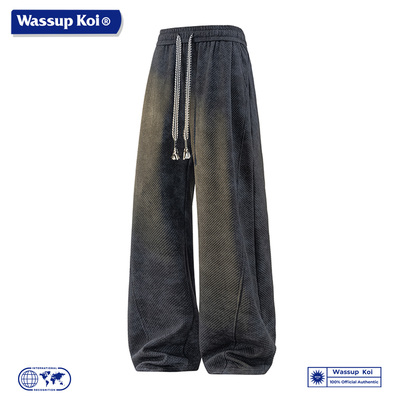 WASSUP美式扎染做旧复古直筒裤男