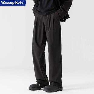 新款 子男春秋季 美式 宽松垂感直筒西裤 WASSUP 潮牌阔腿休闲裤 KOI裤