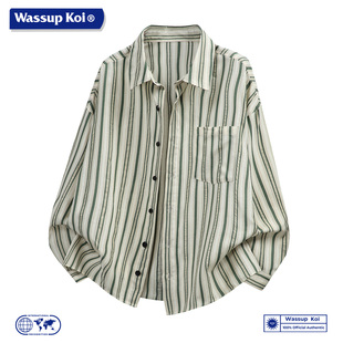 衬衣上衣服 男宽松百搭高级感长袖 WASSUP KOI联名日系复古条纹衬衫
