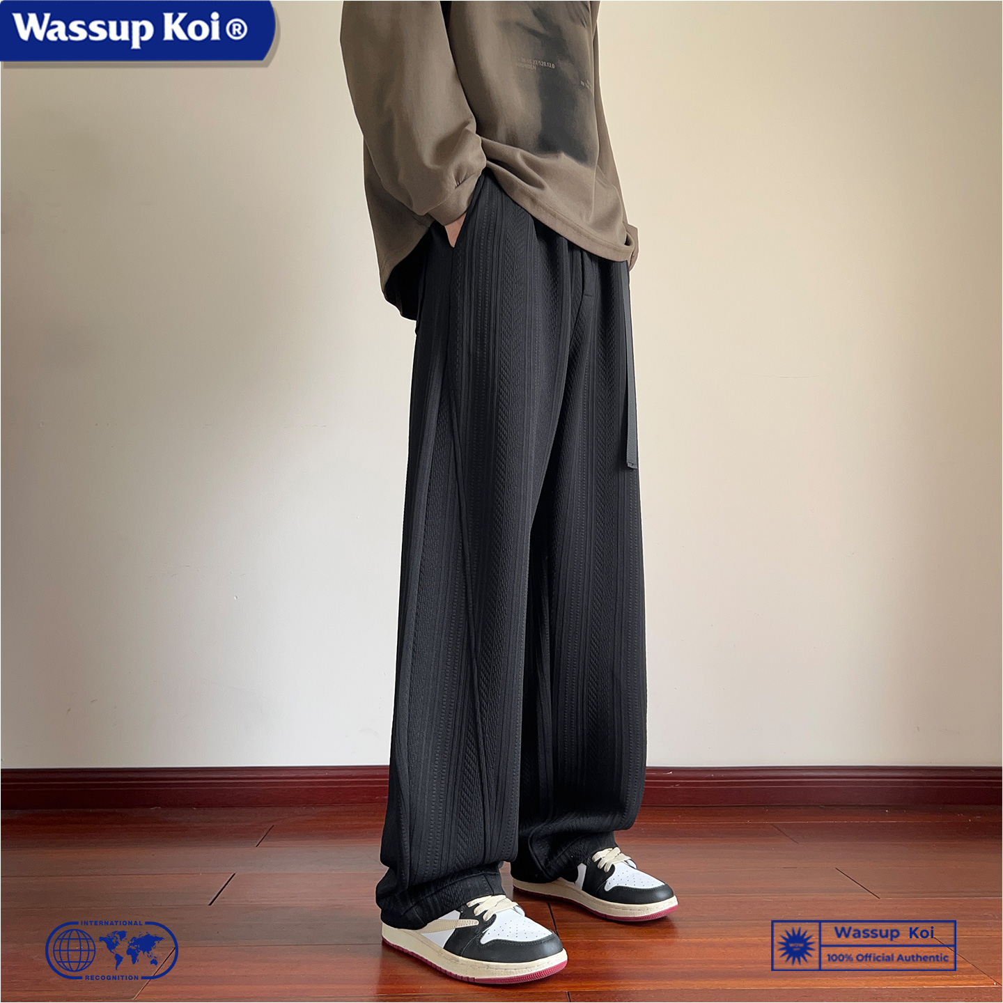 WASSUPKOI麦穗纹弯刀裤子男美式