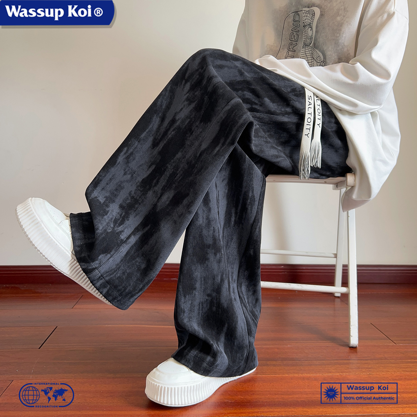 WASSUPKOI肌理感扎染灯芯绒裤子