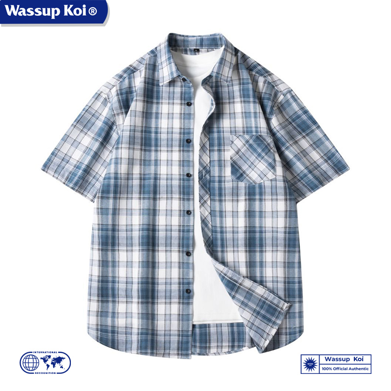 WASSUPKOI夏季新款格子短袖衬衫
