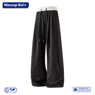 WASSUP KOI联名复古风格子阔腿裤男宽松休闲撞色长裤美式潮流裤子