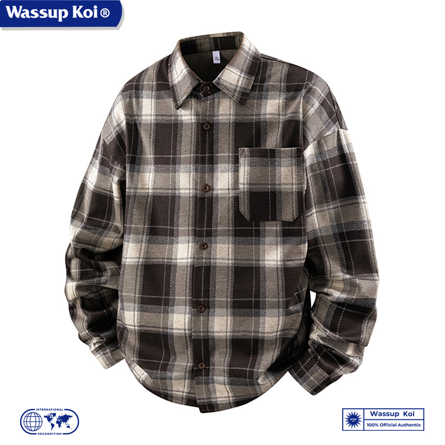 WASSUPKOI美式复古格纹长袖衬衫