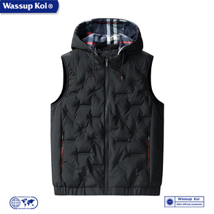 WASSUP KOI联名羽绒马甲男连帽保暖潮牌背心宽松外套冬季上衣男款