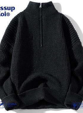 WASSUP KOI日系高领半拉链针织衫外套男春秋冬保暖慵懒风宽松毛衣