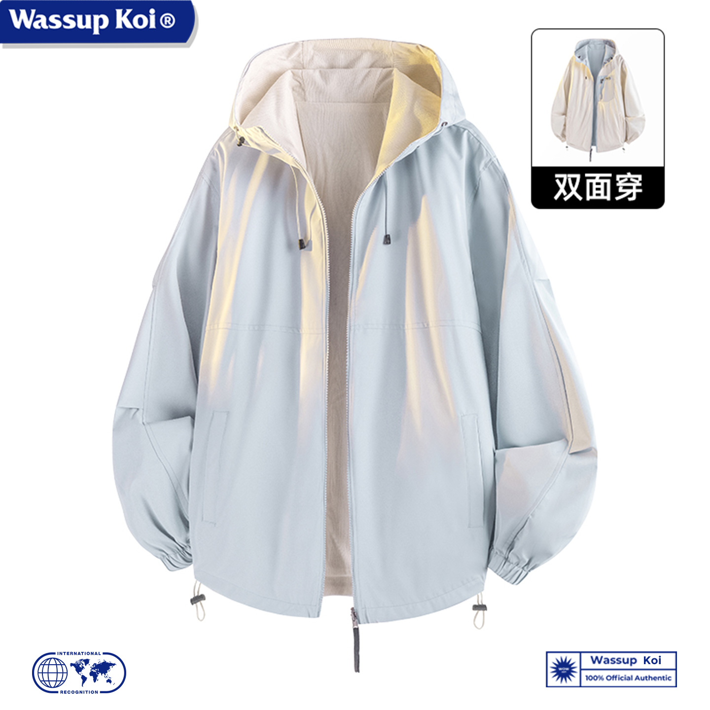 WASSUP KOI联名户外两面穿连帽休闲夹克男士2025秋冬宽松冲锋上衣