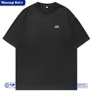 WASSUP KOI联名夏季新款潮牌纯棉短袖T恤宽松复古休闲绣花体恤衫