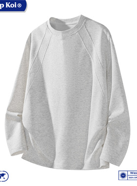 WASSUP KOI联名纯色简约圆领长袖T恤男秋季潮牌百搭宽松休闲上衣