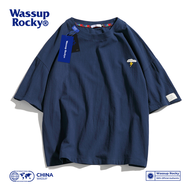 WASSUPROCKY潮牌刺绣短袖T恤男