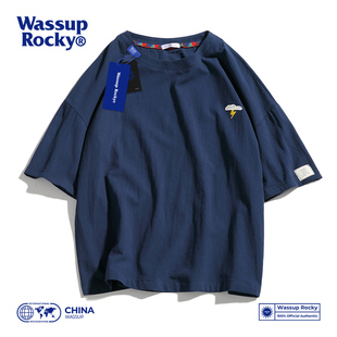 WASSUP ROCKY潮牌半袖男加大码刺绣宽松短袖薄款棉麻T恤打底衫夏