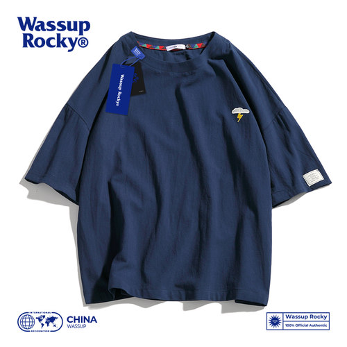 WASSUPROCKY潮牌刺绣短袖T恤男