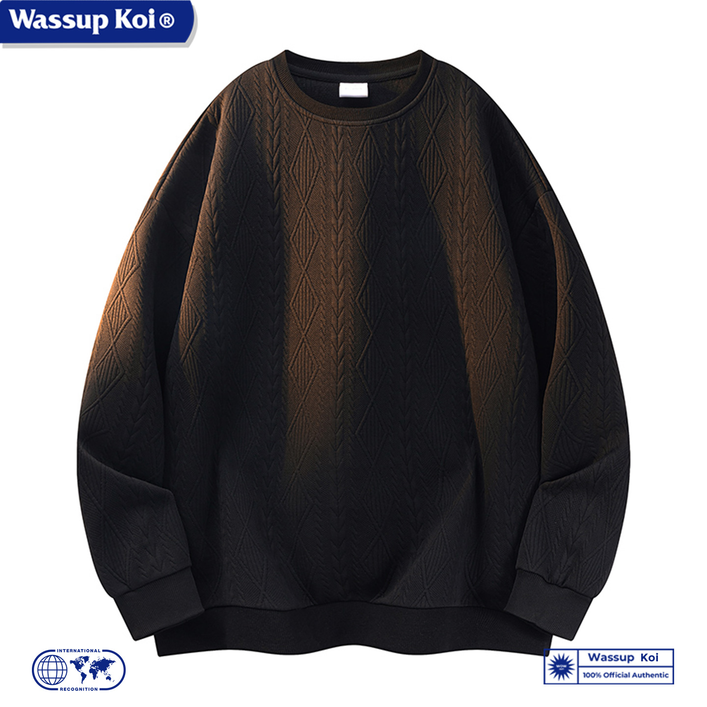 WASSUP KOI联名菱形格提花长袖卫衣男士春秋季潮流宽松打底衫上衣