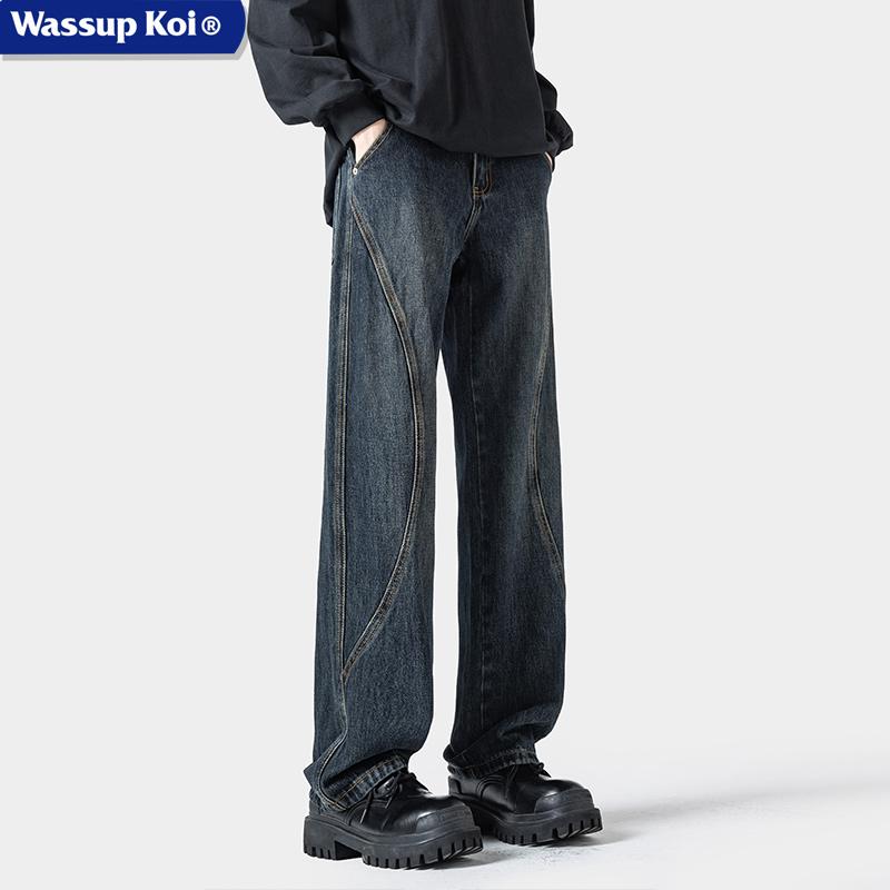 WASSUPKOI联名美式拼接牛仔裤子