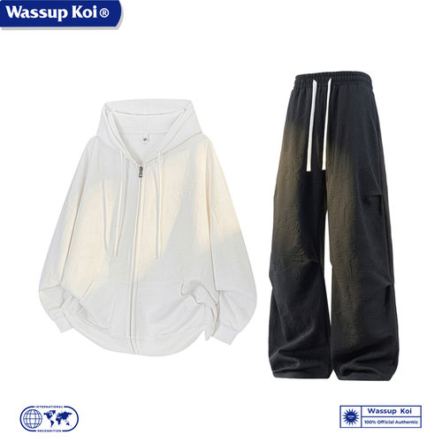 WASSUP KOI联名运动服套装男2025新款春秋连帽开衫卫衣长裤一整套