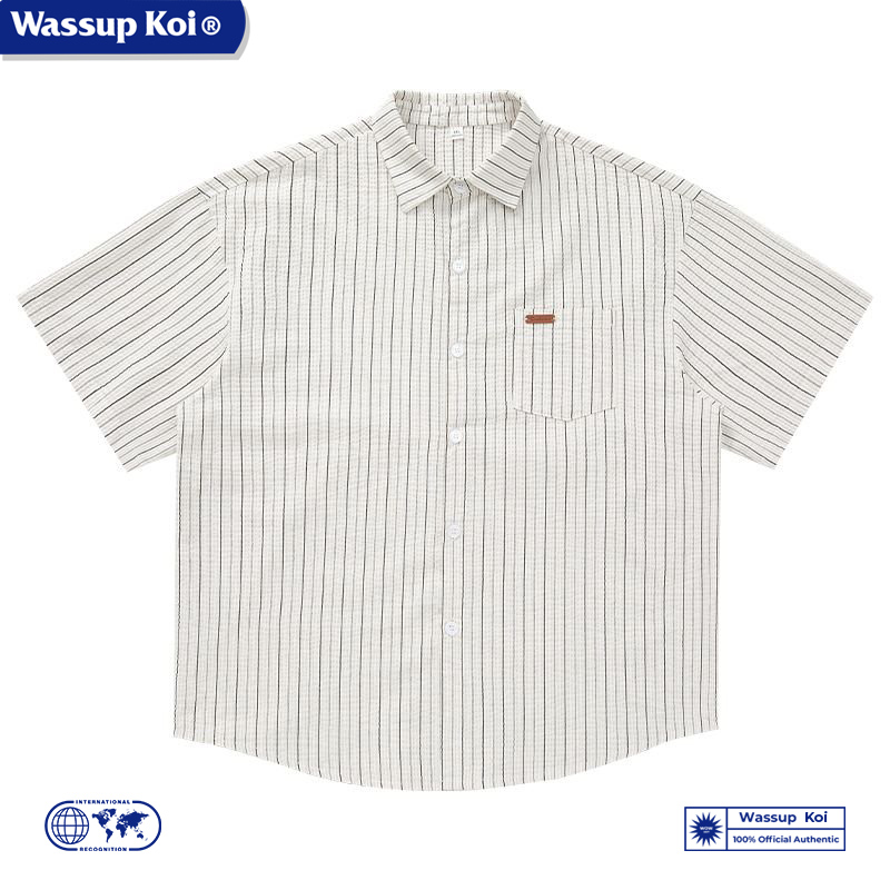 WASSUPKOI复古日系条纹衬衣翻领