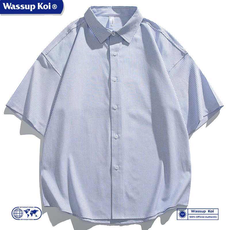 WASSUPKOI宽松复古条纹短袖衬衫