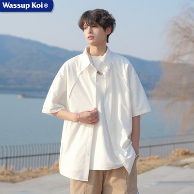 WASSUPKOI联名拼接纯色短袖衬衫