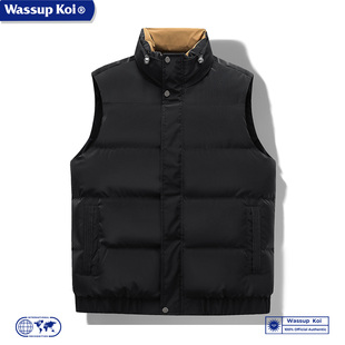 WASSUP KOI联名男士羽绒棉马甲2025秋冬潮牌加厚保暖坎肩背心外套