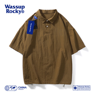 Wassup Rocky日系纯色冰丝短袖Polo衫男女夏季简约宽松五分袖T恤