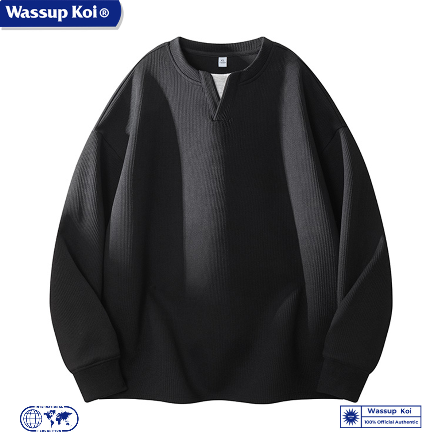 WASSUP KOI联名美式复古亨利领卫衣男秋冬季假两件内搭打底针织衫