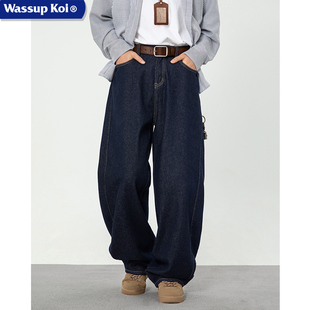 WASSUP KOI联名明线牛仔裤子春秋直筒阔腿裤美式cleanfit弯刀长裤