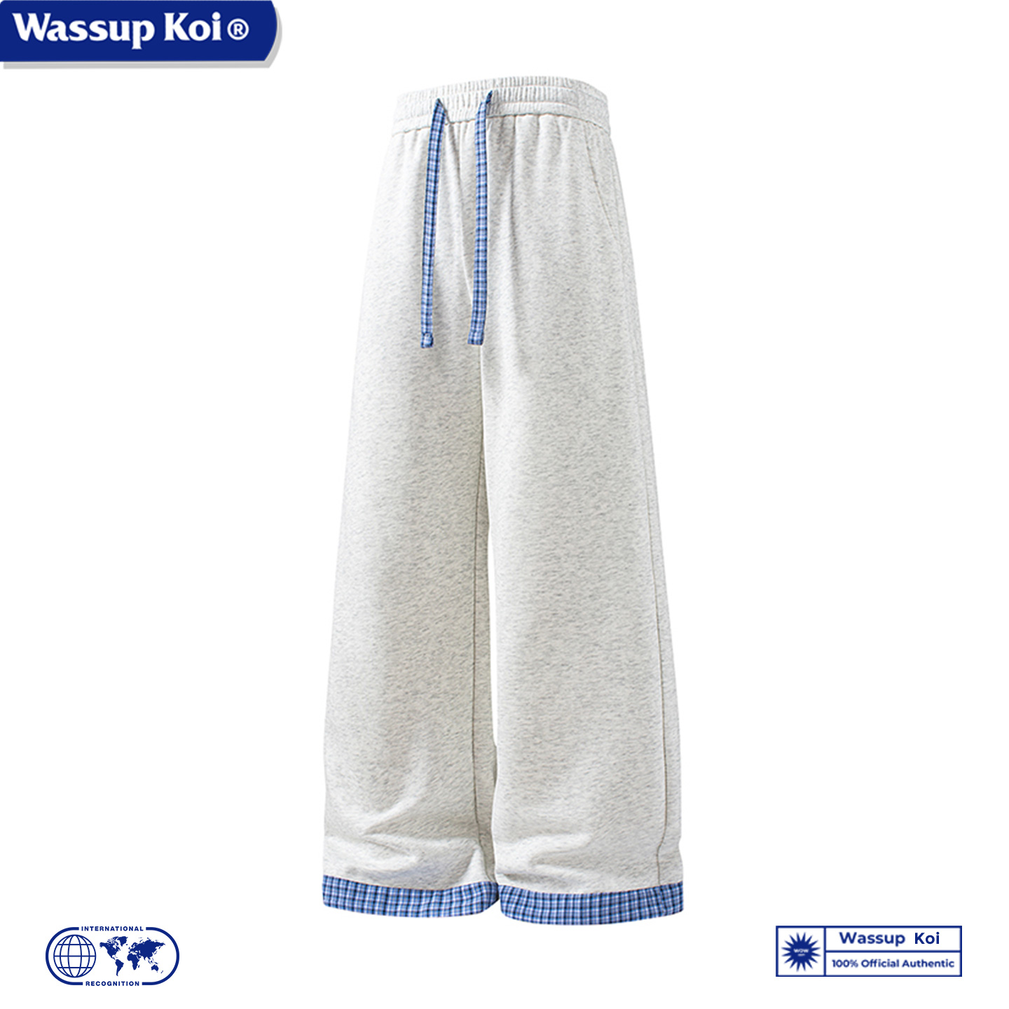 WASSUP KOI美式复古风格子拼接休闲裤男宽松百搭抽绳阔腿长裤子潮