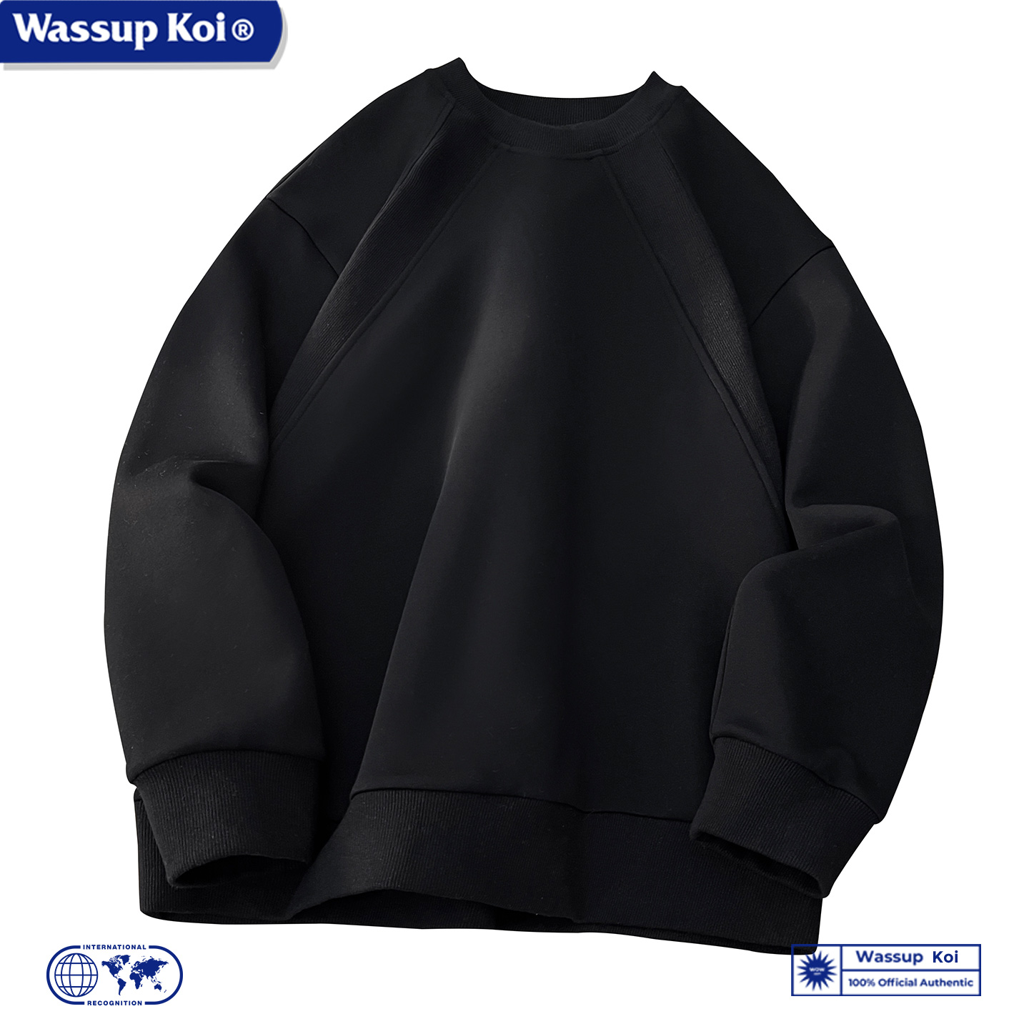 WASSUP KOI联名重磅拼接圆领卫衣男秋季美式复古长袖宽松休闲上衣