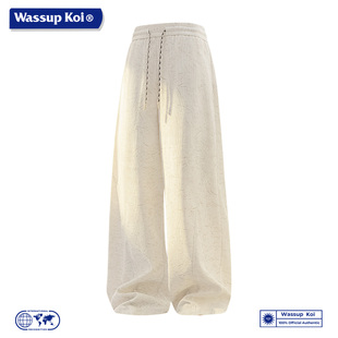 WASSUP KOI联名美式潮牌系绳阔腿裤男春季宽松垂感慵懒风长裤子男