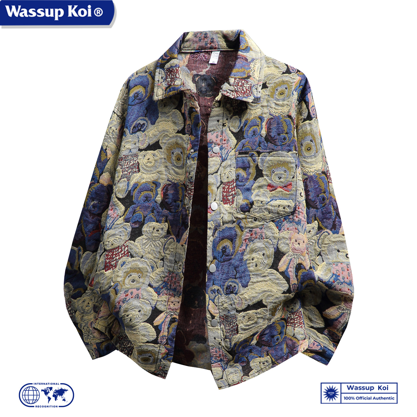 WASSUPKOI复古卡通满印小熊衬衣