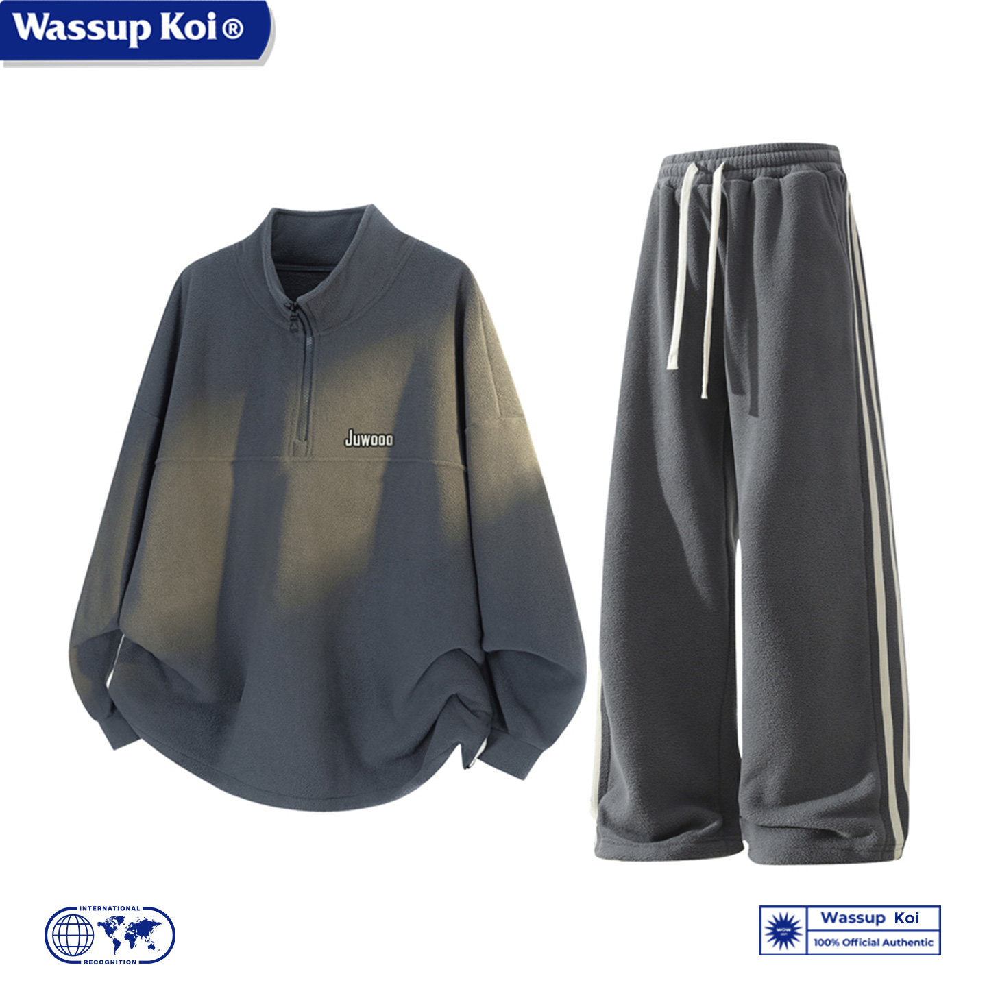 WASSUPKOI摇粒绒半拉链运动套装