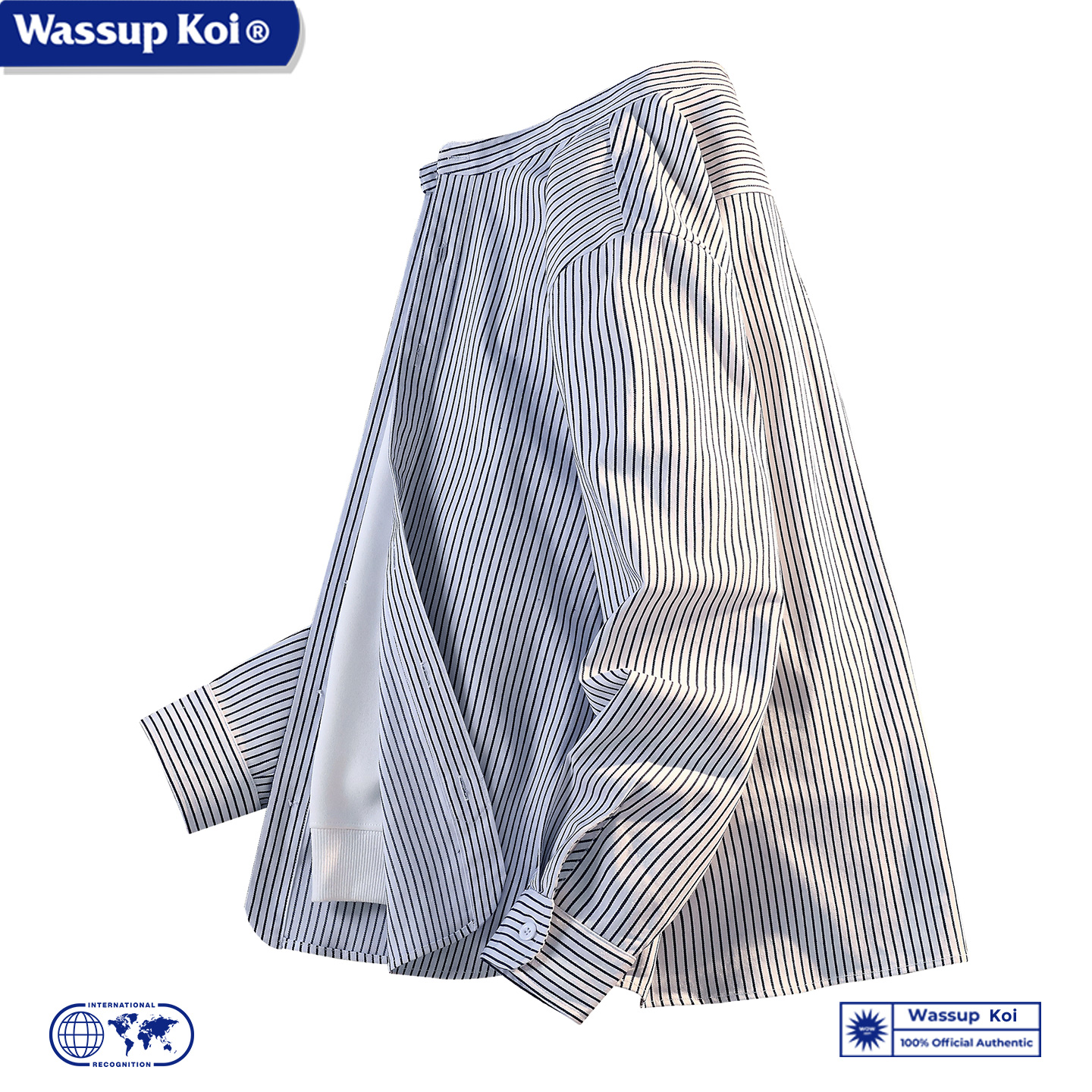 WASSUP KOI联名条纹长袖衬衣男2025秋季潮流休闲百搭立领宽松衬衫