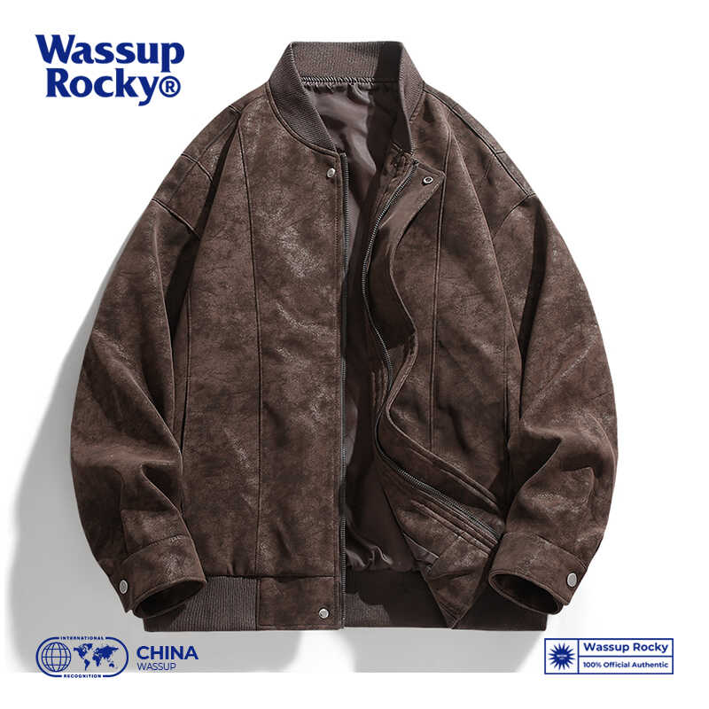 WASSUPROCKY水洗PU皮夹克外套男