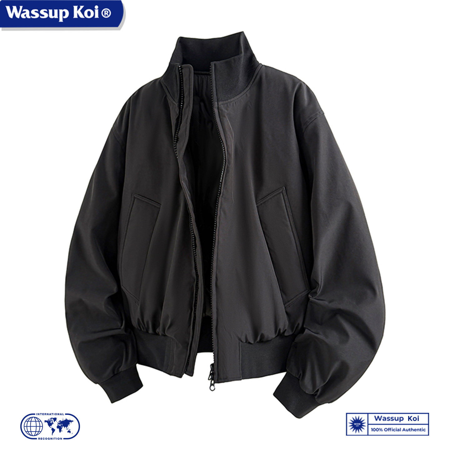 WASSUP KOI联名美式简约纯色90绒羽绒服男款秋冬潮牌立领百搭外套