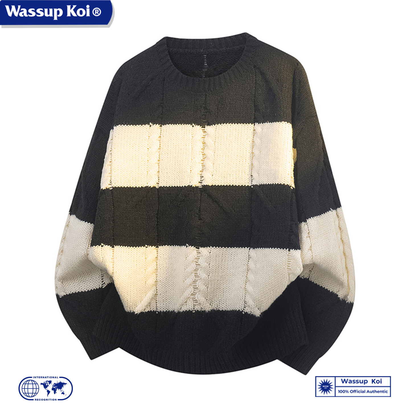 WASSUPKOI撞色条纹镂空破洞毛衣